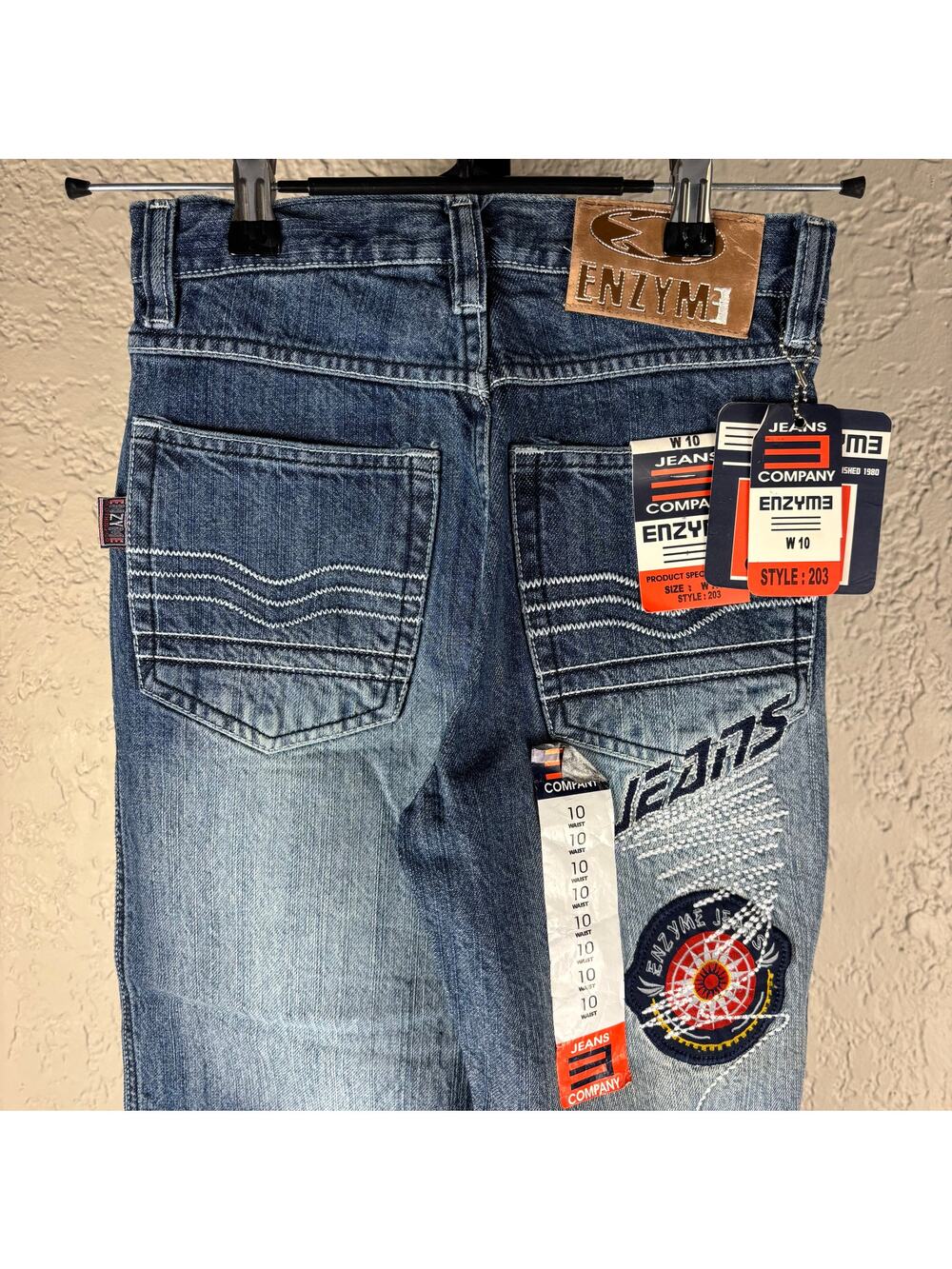 NWT Enzyme Jeans Co Y2K Sz 10 Embroidered Wide Leg Skater Jeans